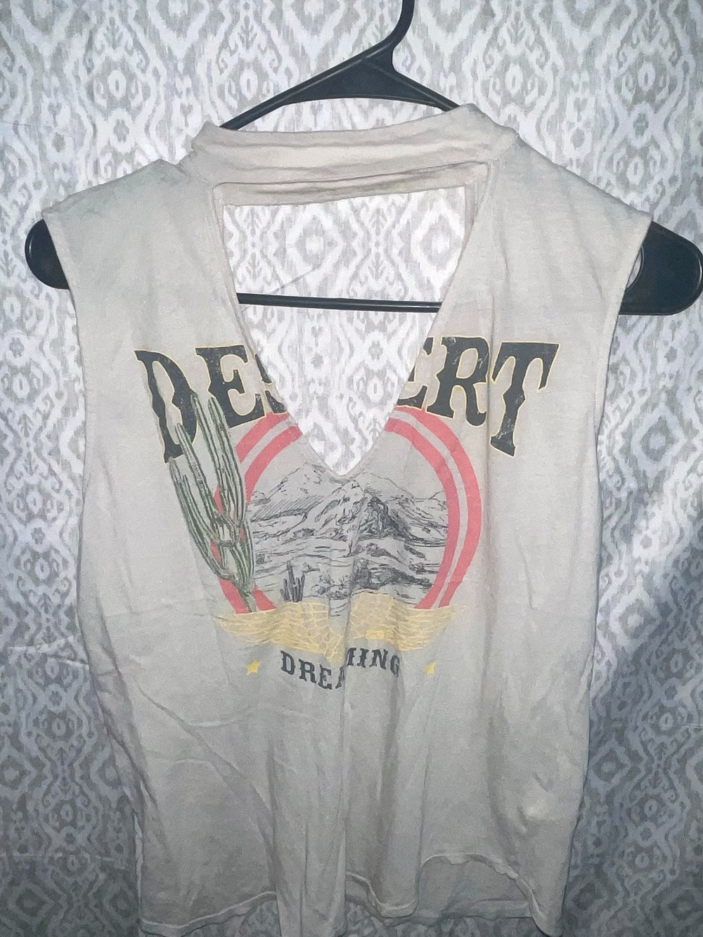 Express Beige Desert Graphic Cutout Tank with Red and Yellow Accents